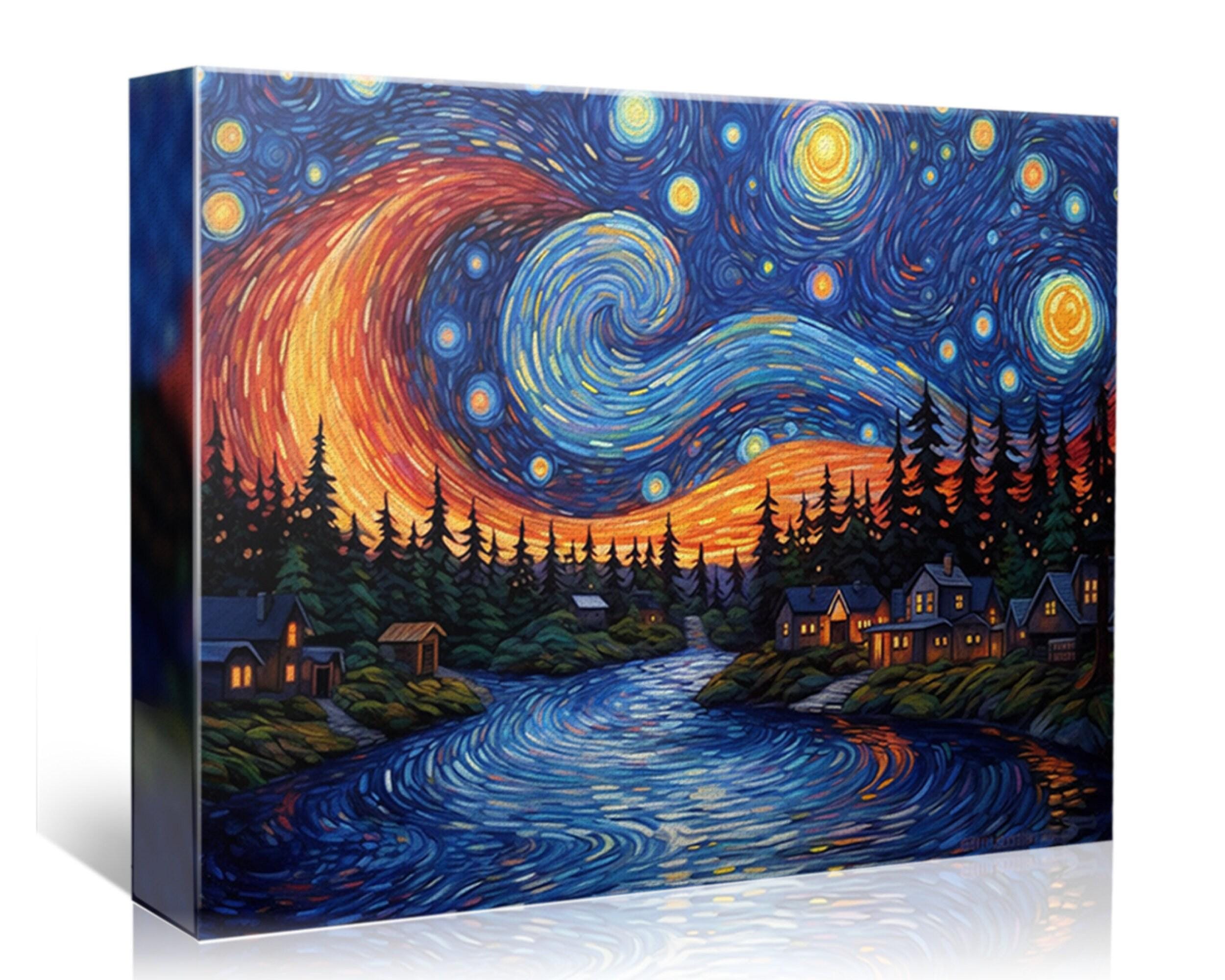 Starry Night Canvas - Van Gogh Painting on Gallery Wrapped Canvas, Ready to Hang Wall Art