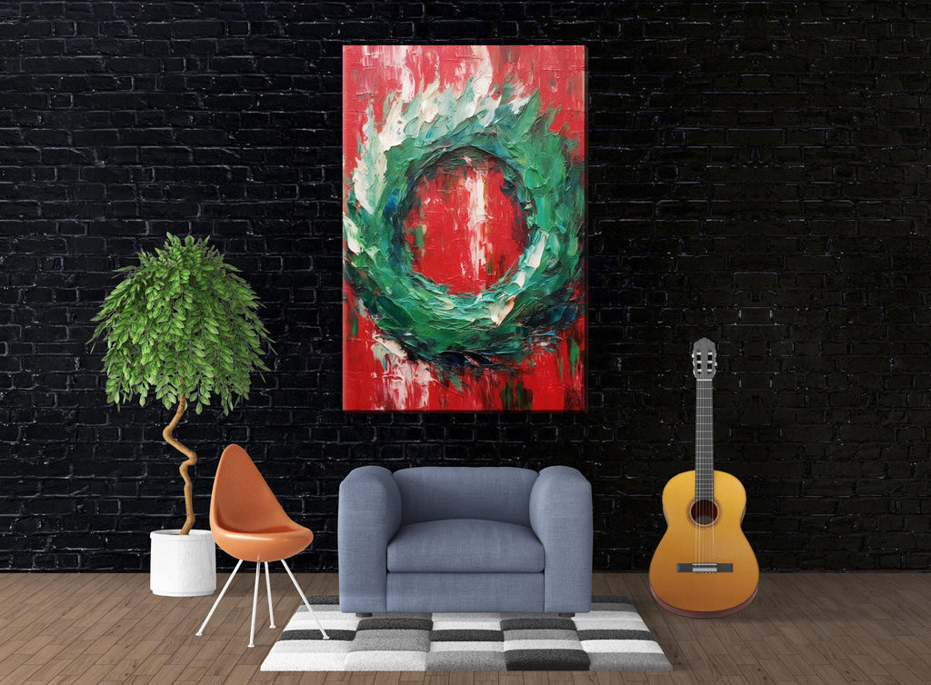 Christmas Wreath Painting – Festive Holiday Wall Art on Gallery Wrapped Canvas