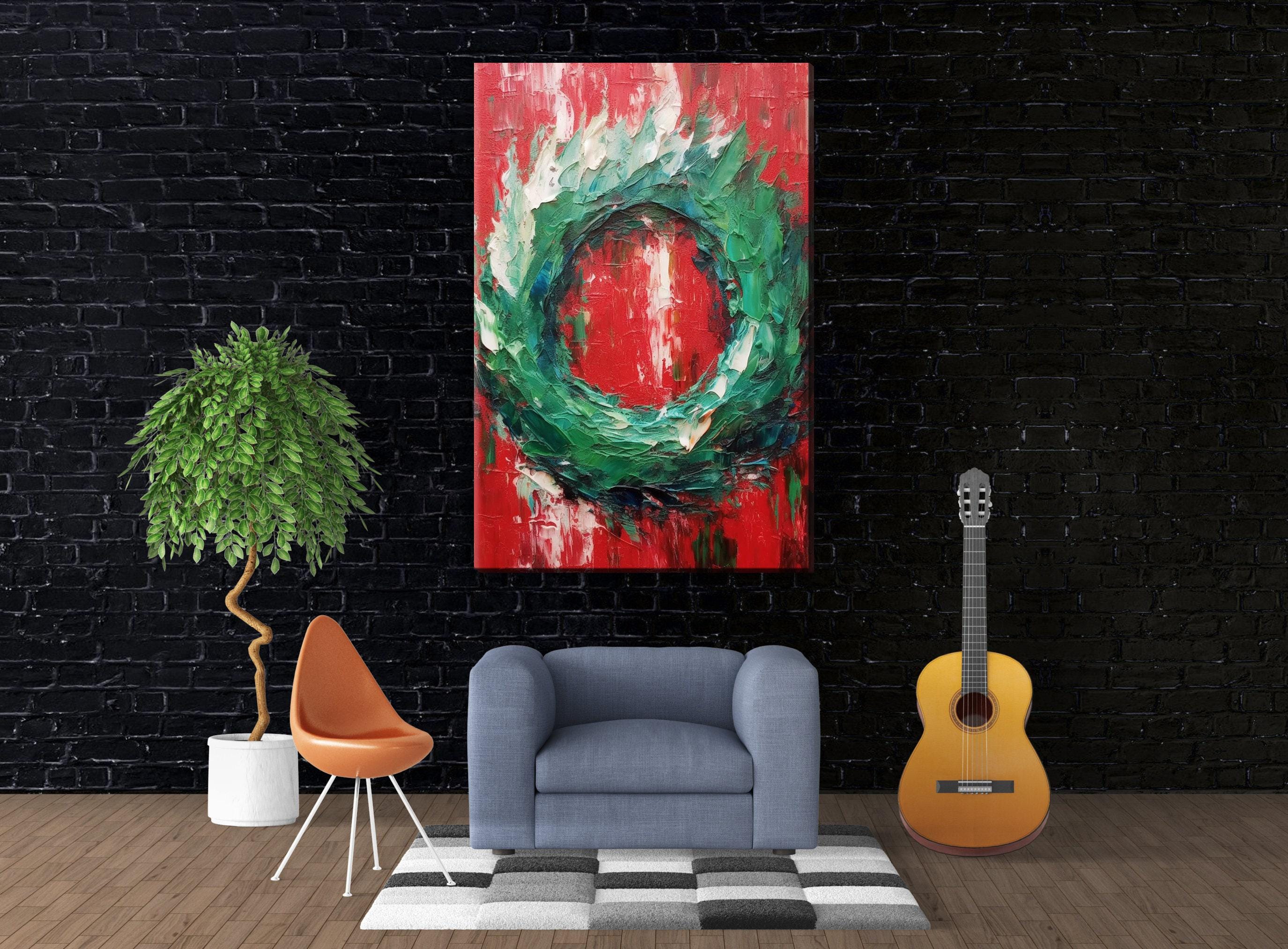 Christmas Wreath Painting – Festive Holiday Wall Art on Gallery Wrapped Canvas