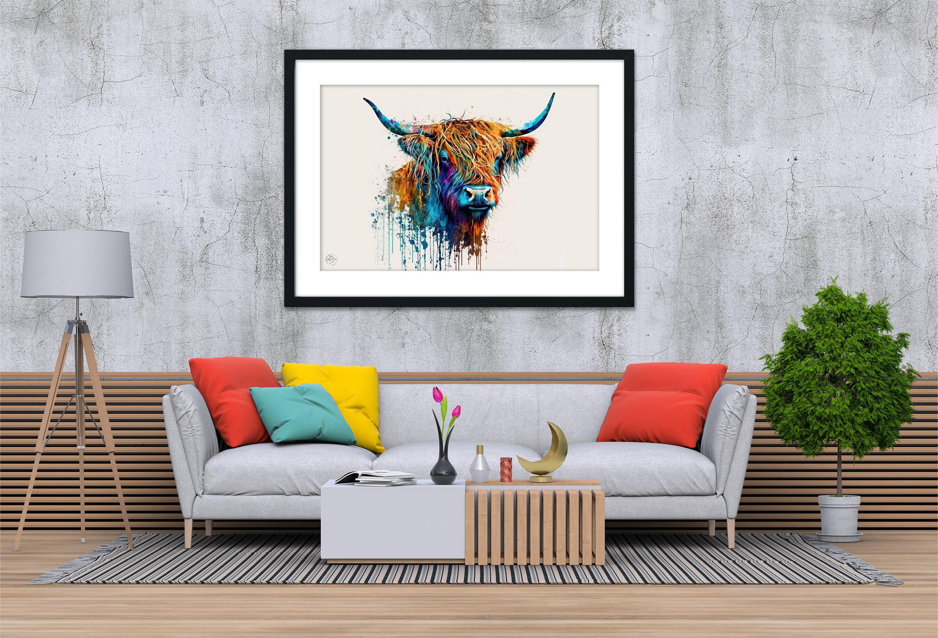 Rustic Beauty: Highland Cow Watercolor Painting, Giclee Print on Canvas, Artist Paper, Watercolor Paper, Available in Extra Large Sizes