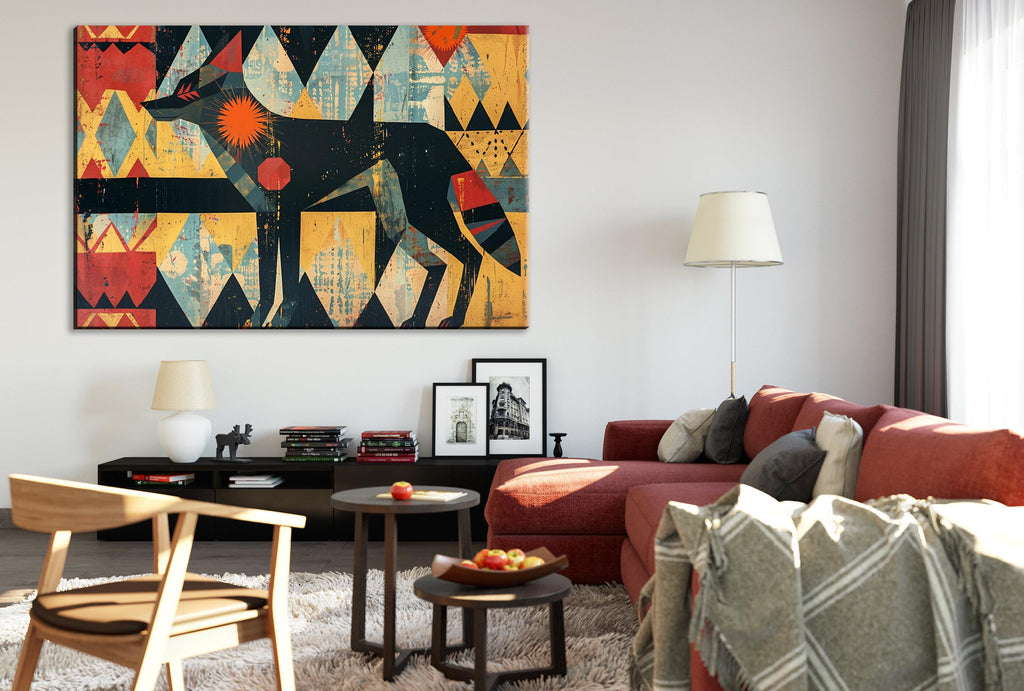 Native American Coyote Art – Modern Southwest Canvas | Large Tribal Spirit Painting