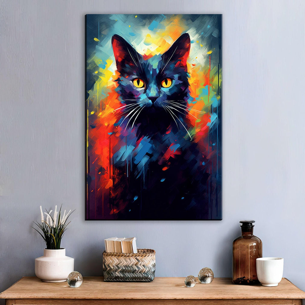 Halloween Black Cat Art - Large Gallery Wrapped Canvas Wall Art | Spooky Home Decor