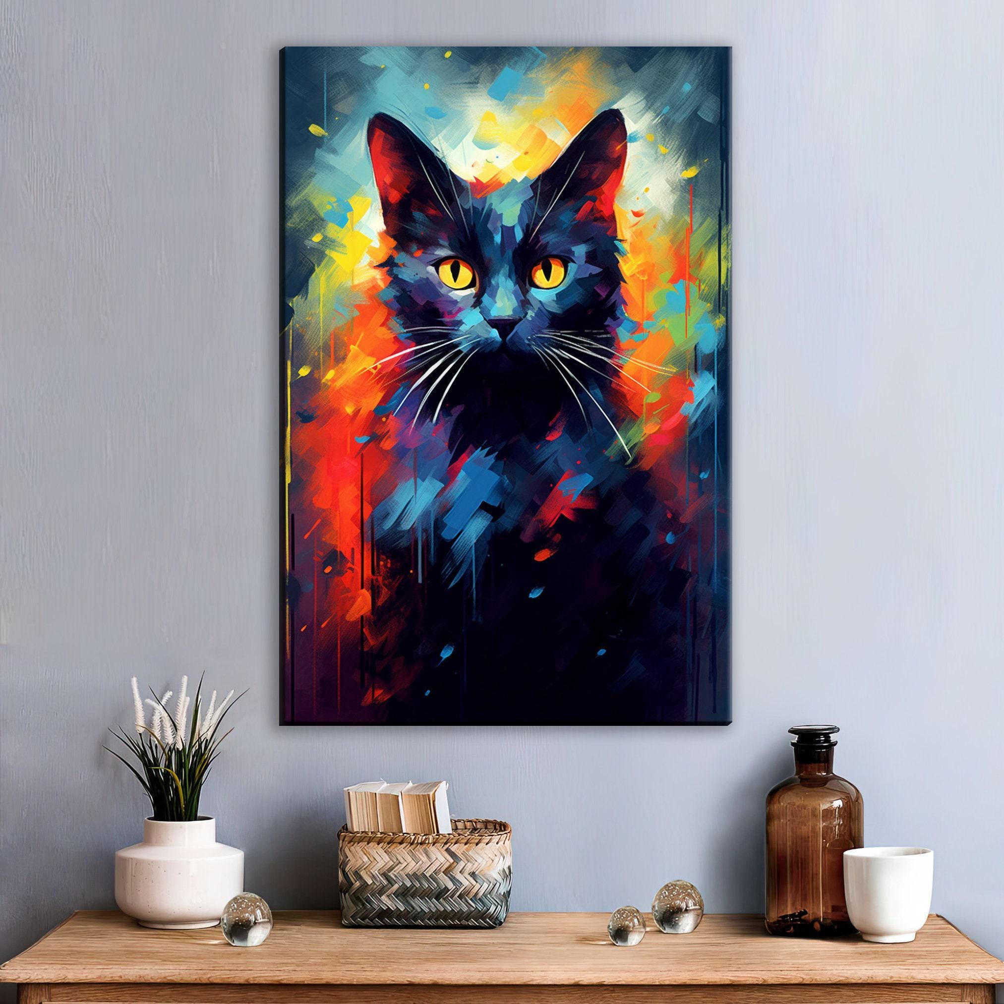 Halloween Black Cat Art - Large Gallery Wrapped Canvas Wall Art | Spooky Home Decor