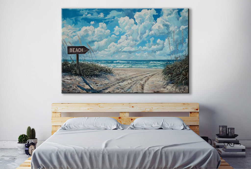Sunny Beach Scene Print - Coastal Beach Decor | Large Gallery Wrapped Canvas