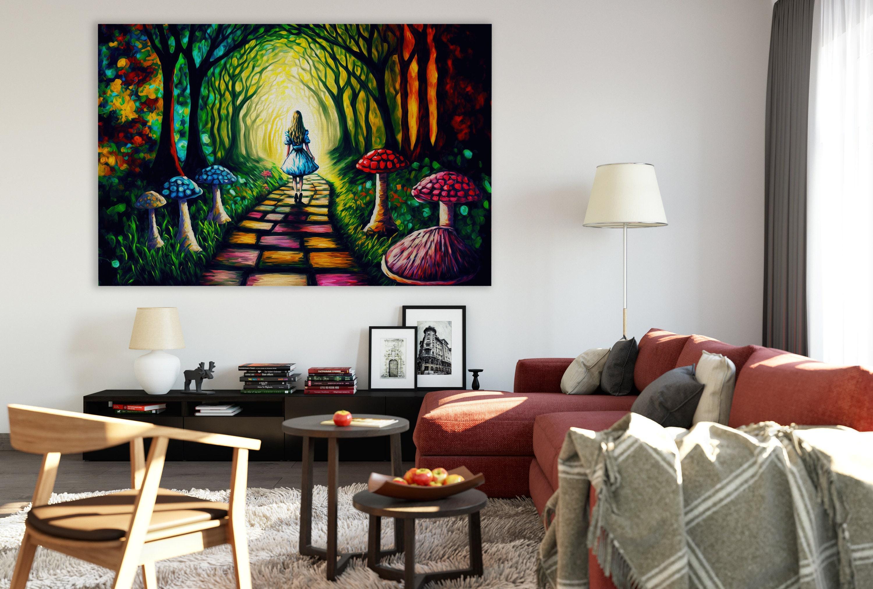 Alice Rabbit Hole Art | Colorful Fantasy Painting on Wooden Frame Canvas Print