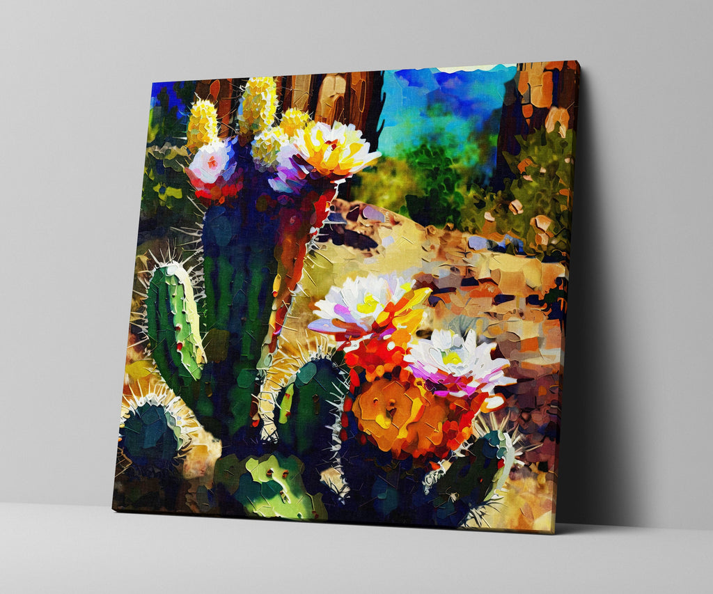 Desert Wall Art - Abstract Saguaro Cactus Bloom on Gallery Wrapped Canvas, Ready to Hang