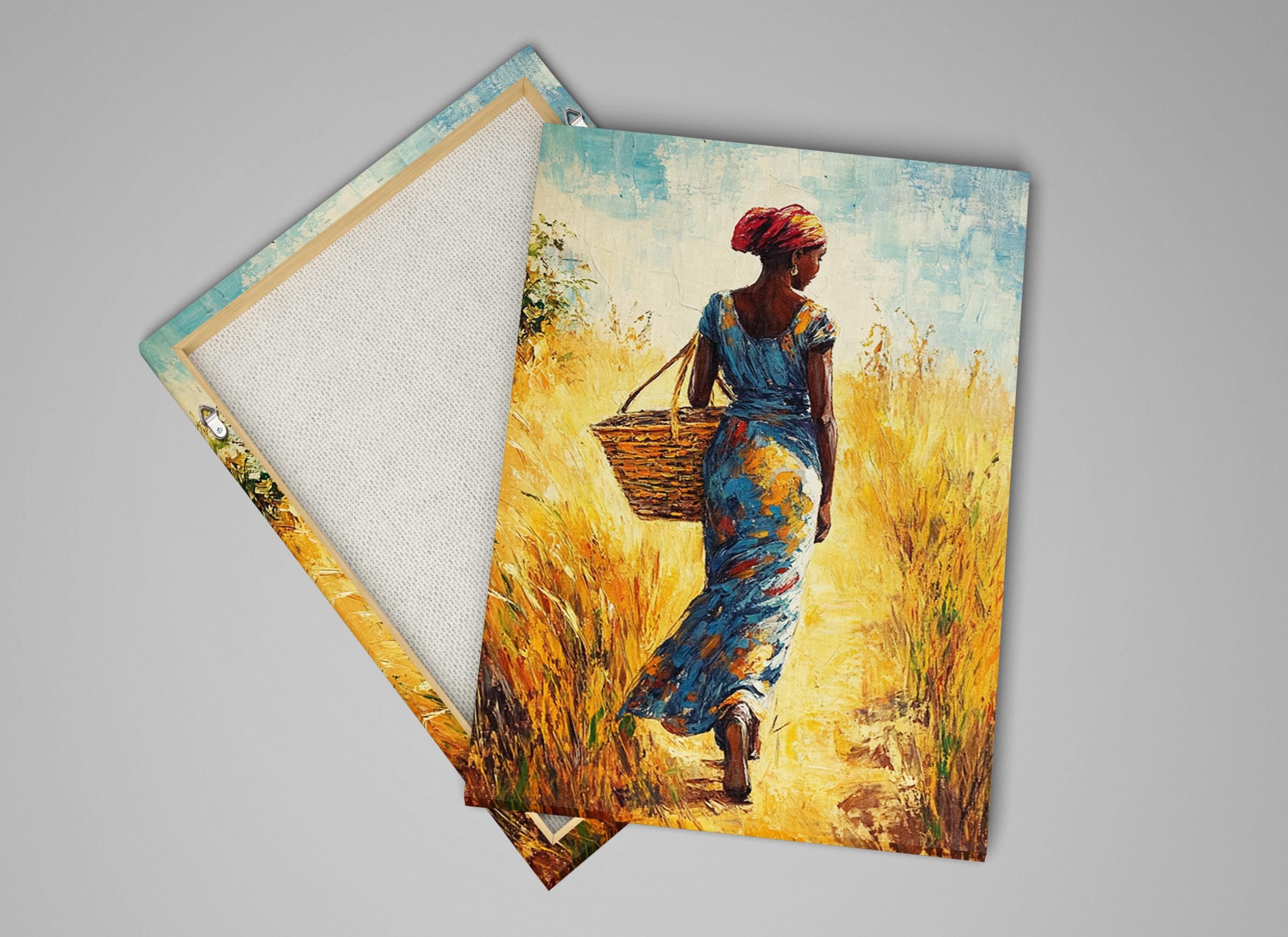 a painting of a woman carrying a basket