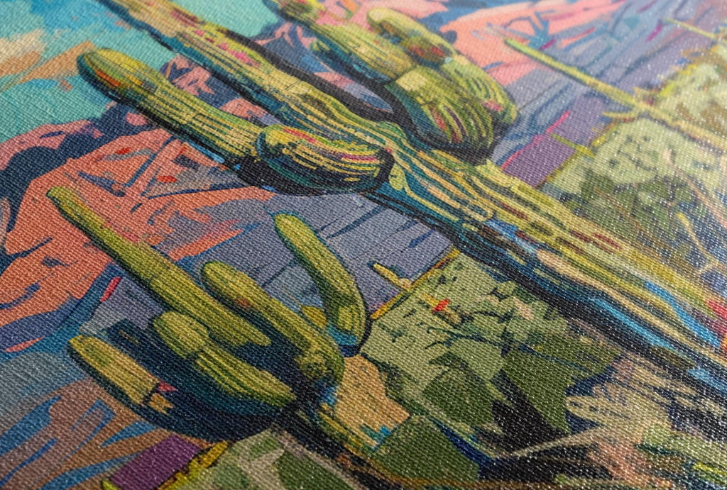 Saguaro Cactus Wall Painting – Large Gallery Wrapped Canvas with Acid-Free Inks