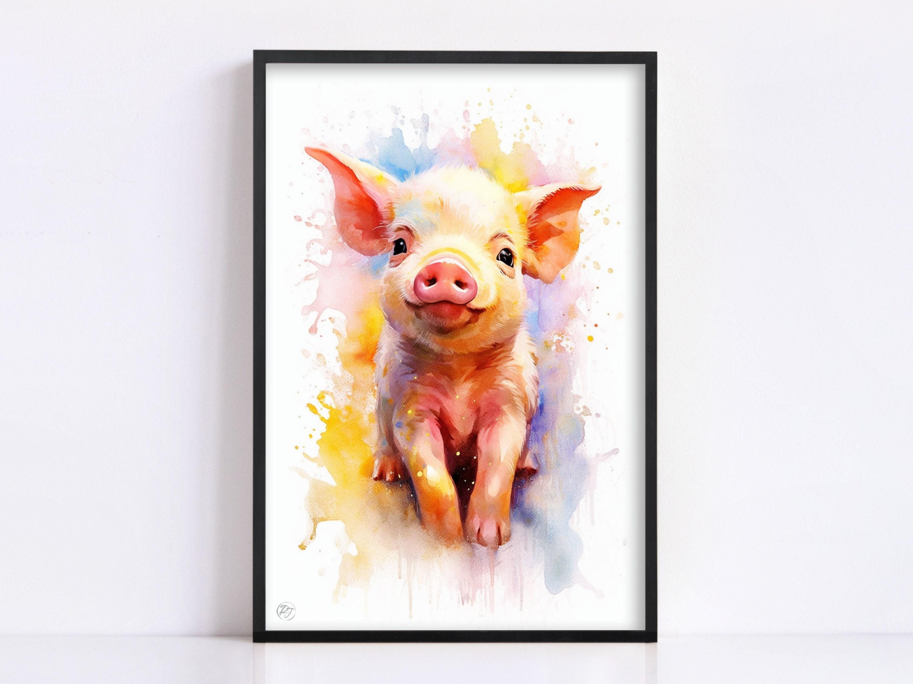Sweet Baby Piglet Watercolor Painting for Kids Room, Giclee Print on Canvas, Artist Paper, Watercolor Paper, Available in Extra Large Sizes