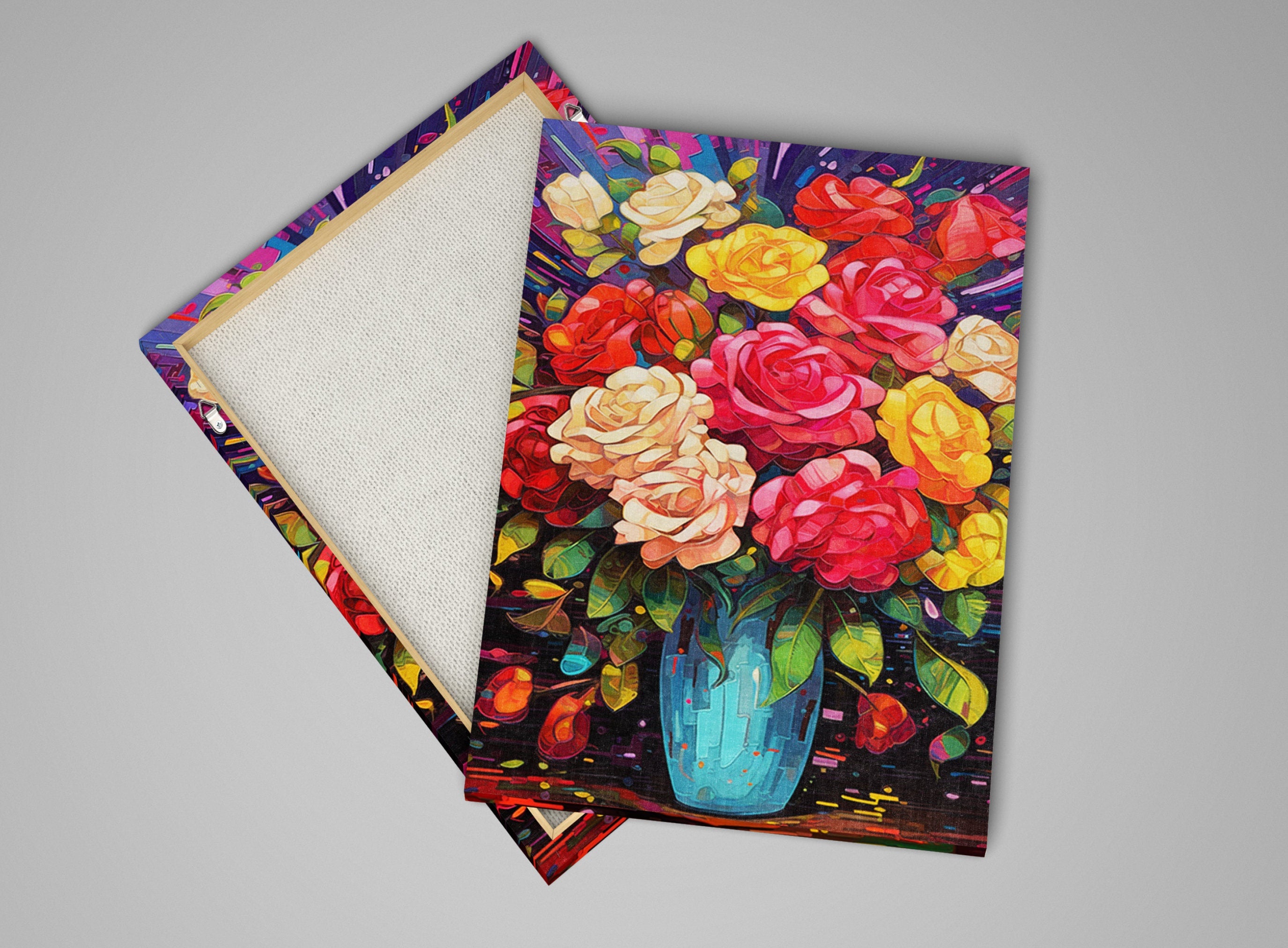 Rose Bouquet Canvas – Large Colorful Rose Art | Vibrant Floral Decor Print