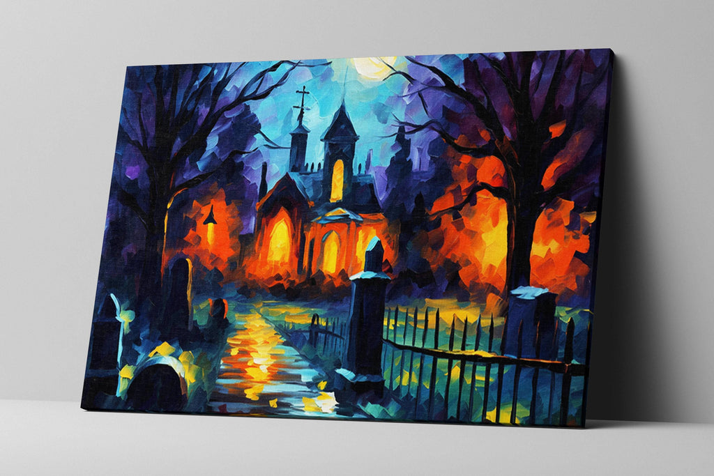 Halloween Wall Art - Spooky Graveyard Large Canvas Print | Gallery Wrapped Artist Canvas