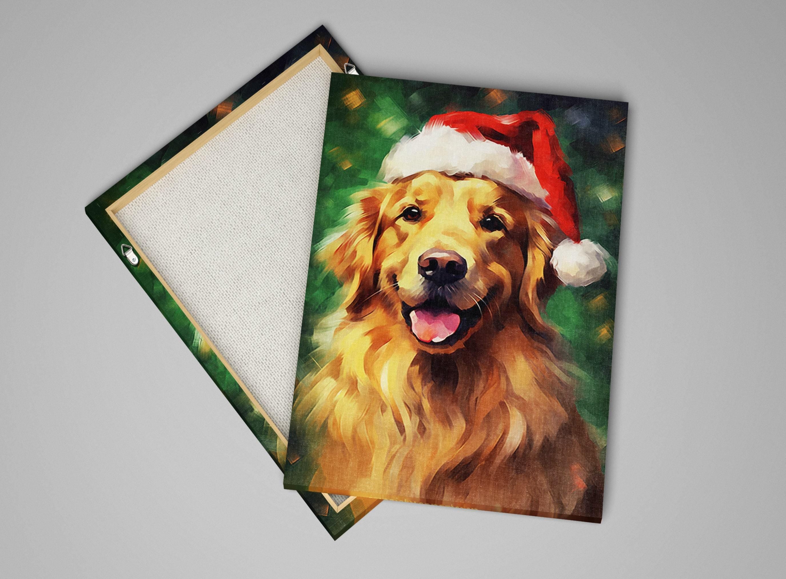 Golden Retriever Christmas Art – Extra Large Gallery Wrapped Canvas Holiday Wall Art