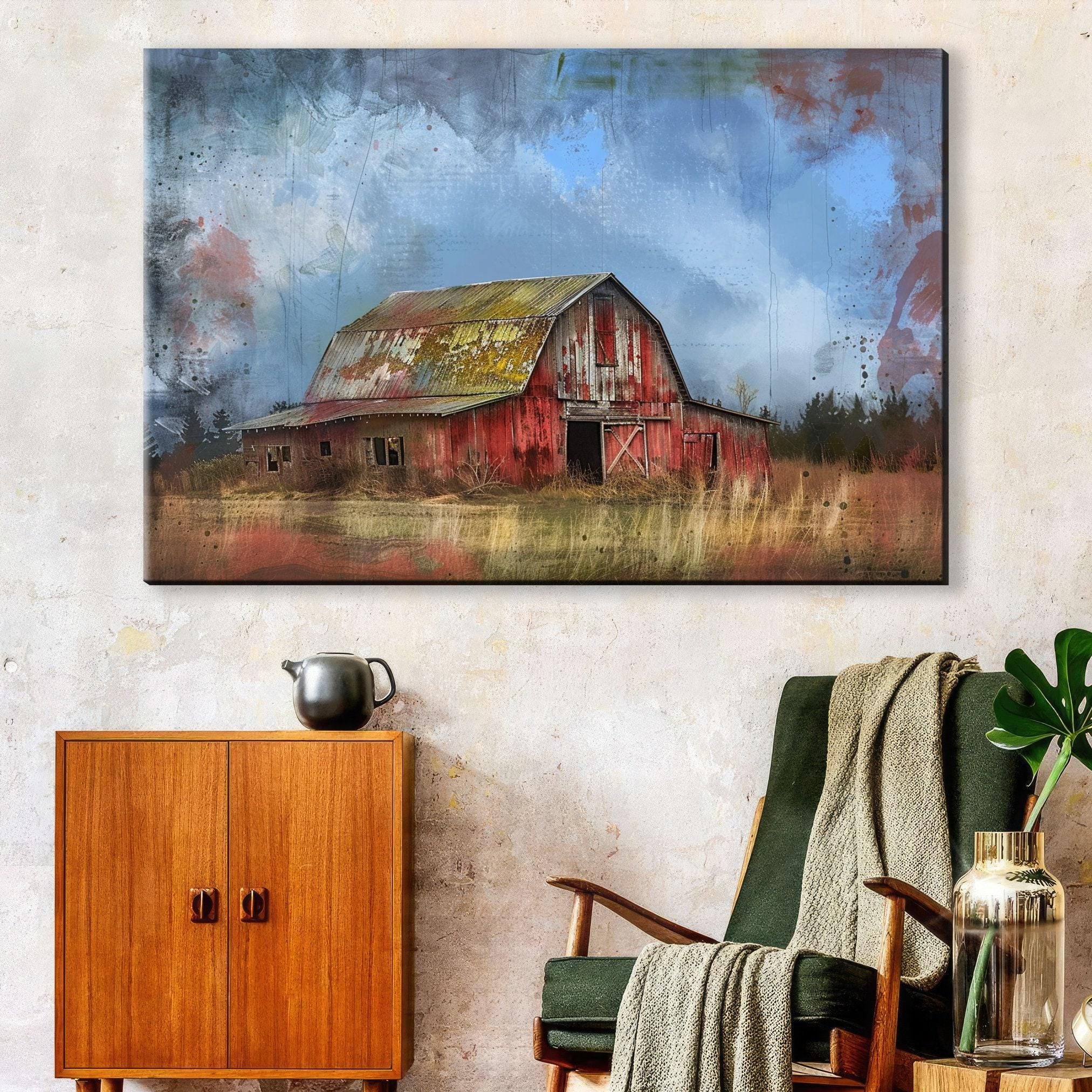 Farmhouse Wall Art – Tranquil Rural Barn Artwork | Rustic Canvas Print, Extra Large