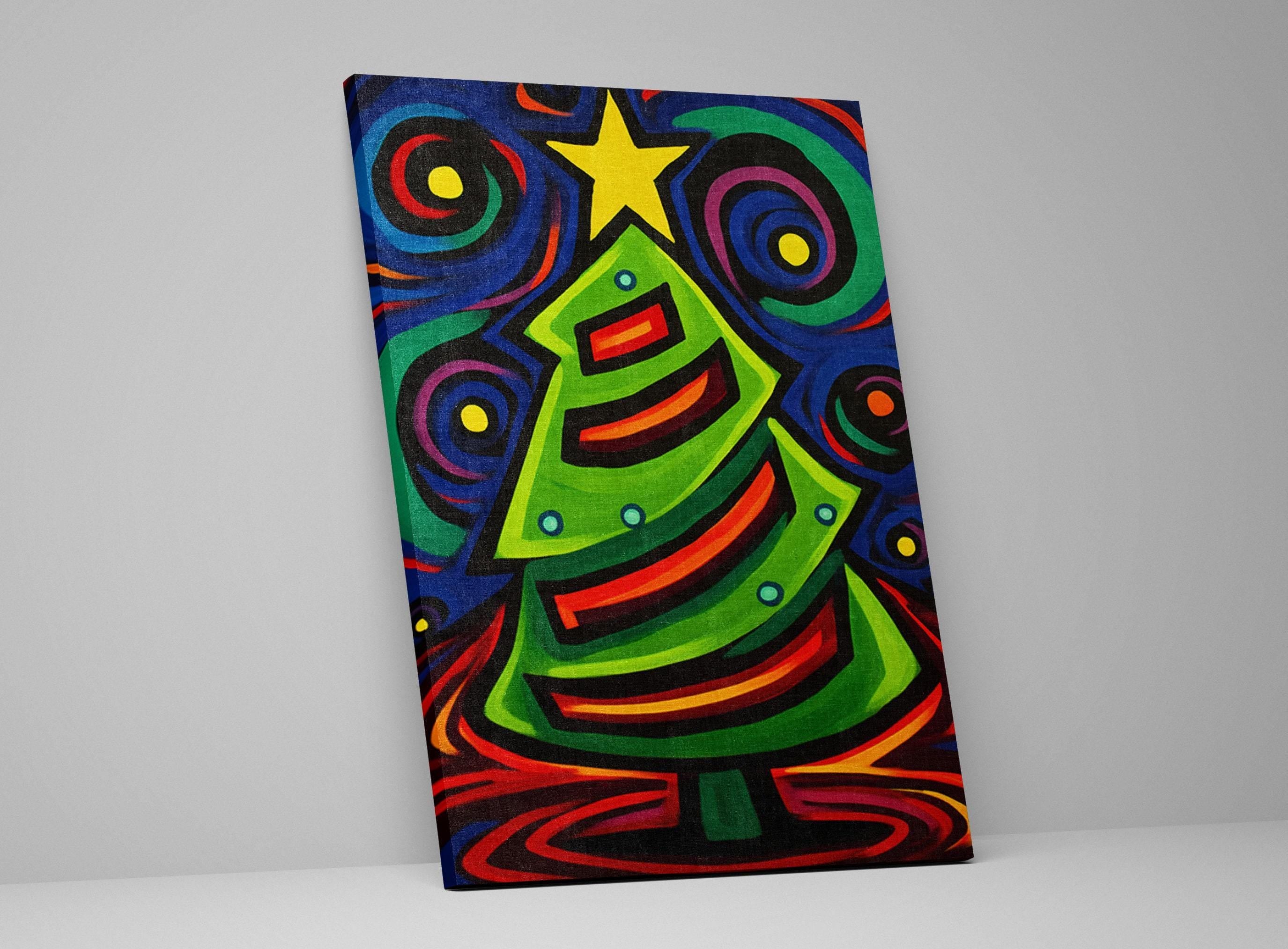 Cubist Christmas Tree Art - Gallery Wrapped Canvas with Scratch Resistant Frame