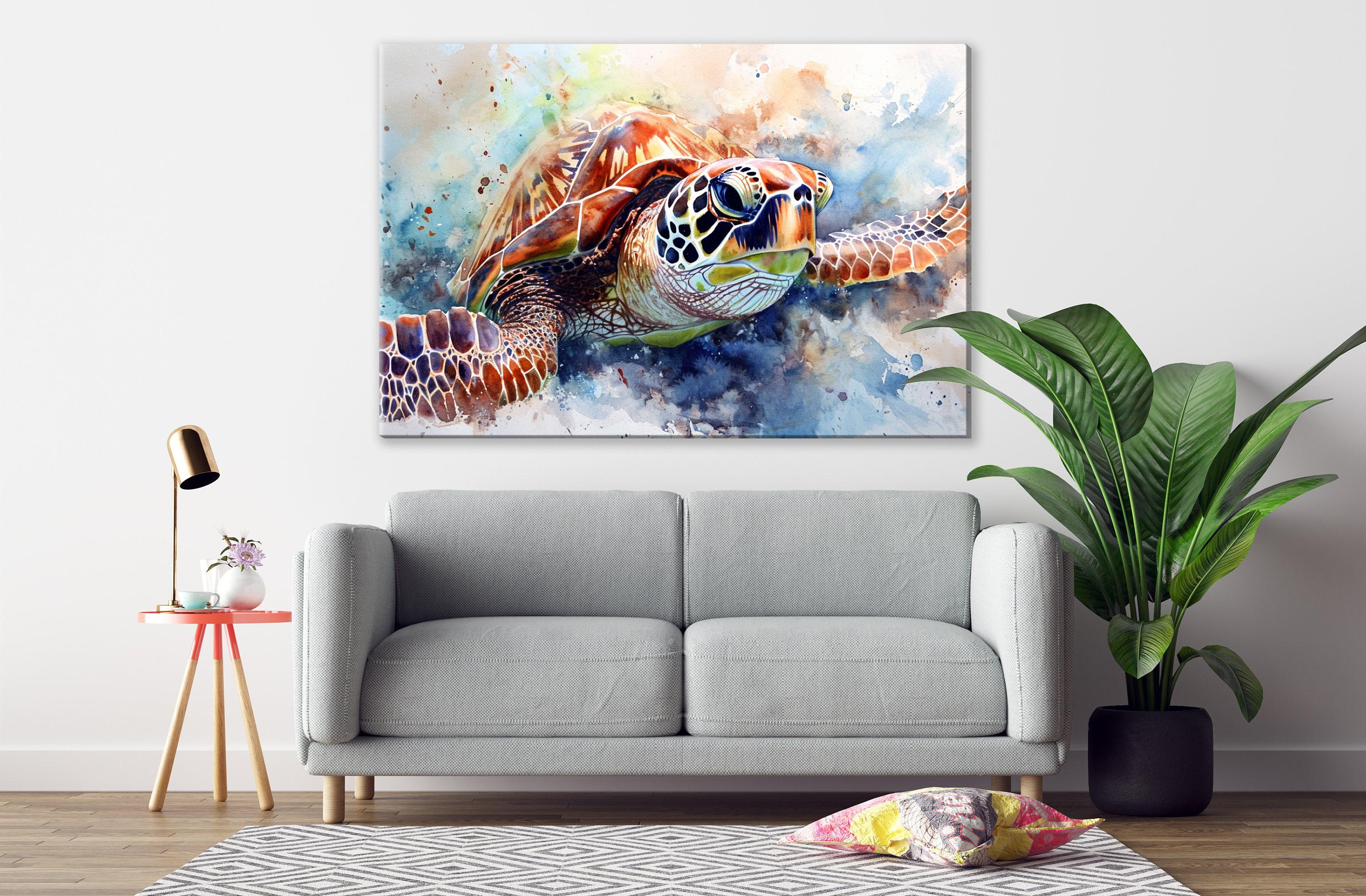 Playful Sea Turtle Watercolor Wall Art, Giclee Print on Canvas, Artist Paper, Watercolor Paper, Available in Extra Large Sizes