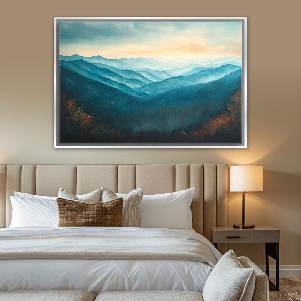 Great Smoky Mountains Canvas - Extra Large Framed Mountain Range Art, Ready to Hang