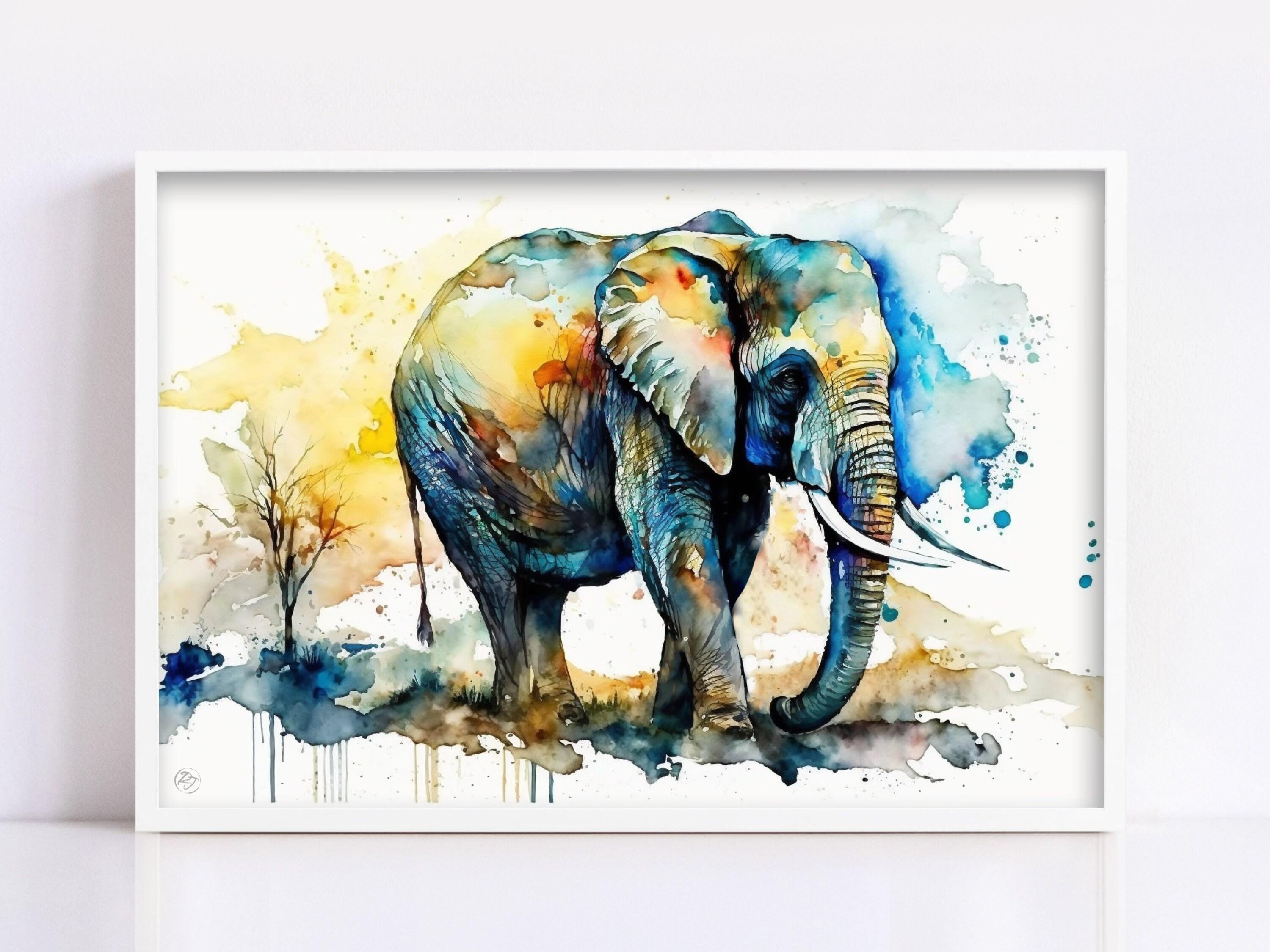 Gentle Giant: Watercolor Elephant Wall Art Print, Giclee Print on Canvas, Artist Paper, Watercolor Paper, Available in Extra Large Sizes