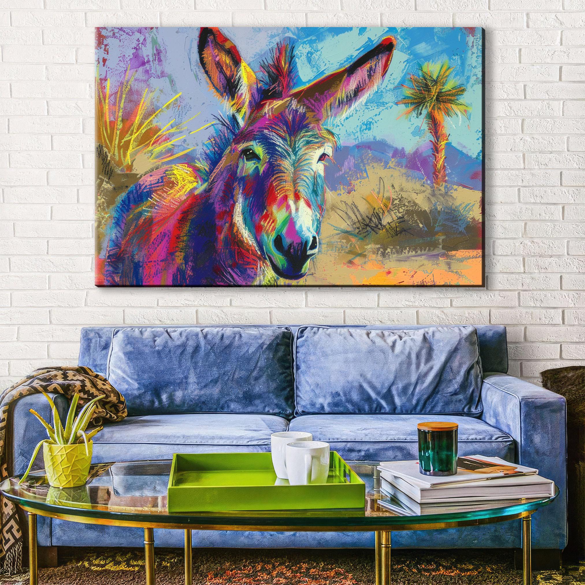 Donkey Pop Art - Colorful Wall Art | Large Canvas, Gallery Wrapped Rustic Decor
