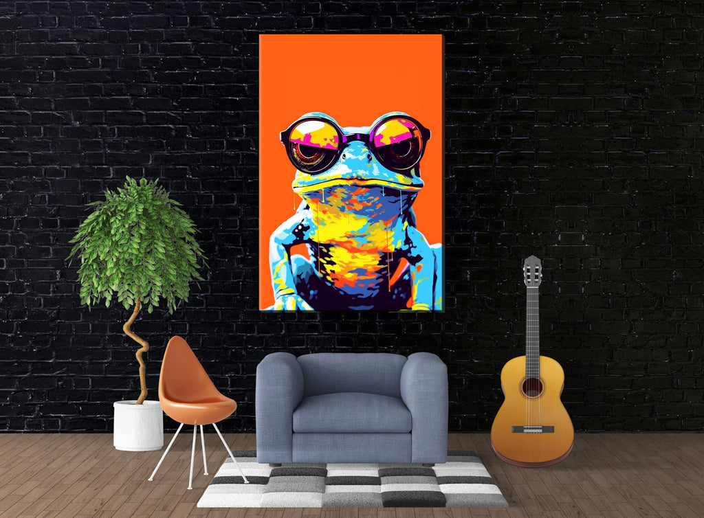 Hipster Frog Canvas – Large Gallery Wrapped Canvas Print with Funny Frog Art