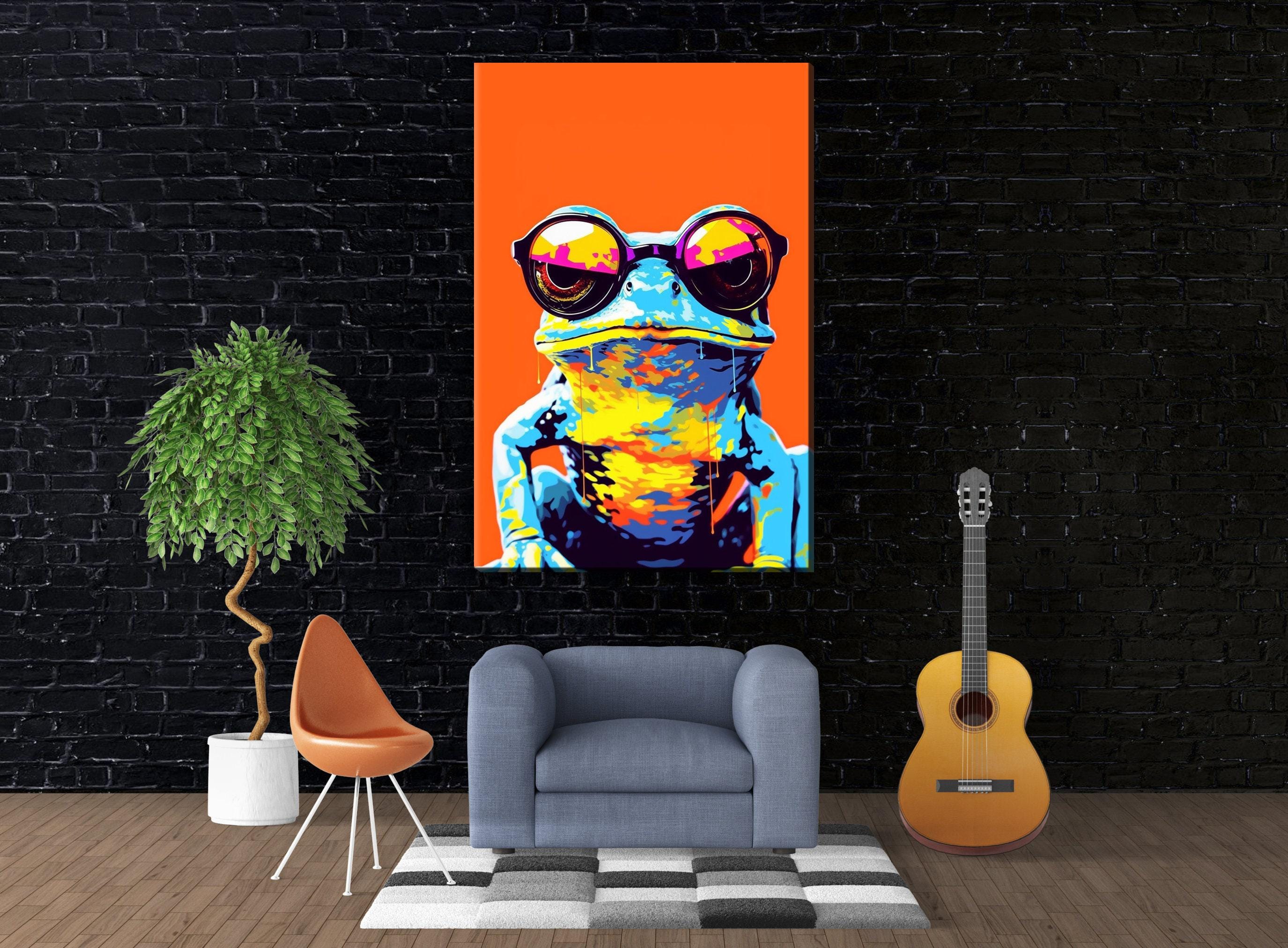 Hipster Frog Canvas – Large Gallery Wrapped Canvas Print with Funny Frog Art