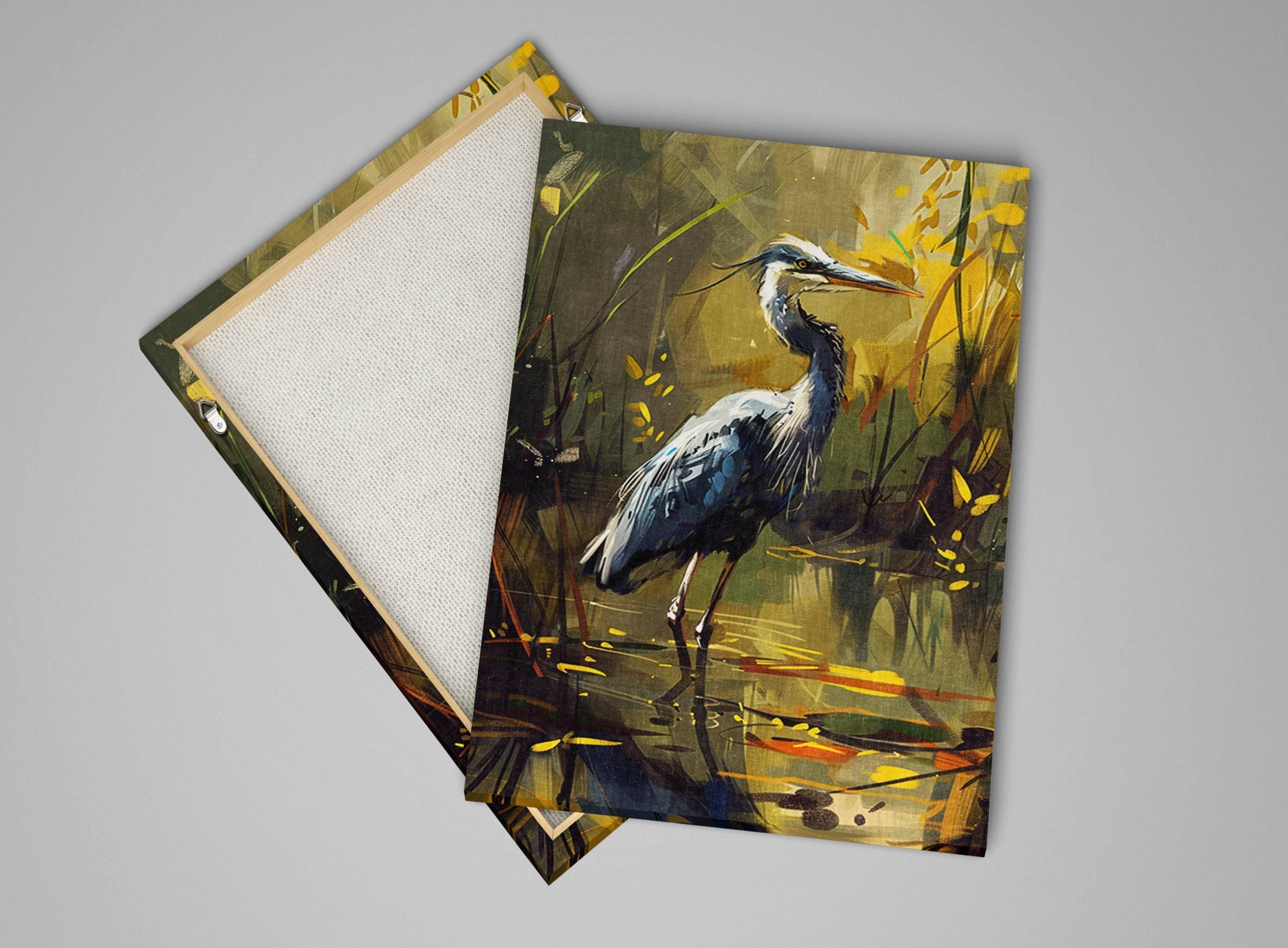 Rustic Blue Heron Art – Large Canvas Print | Gallery Wrapped Coastal Wall Art