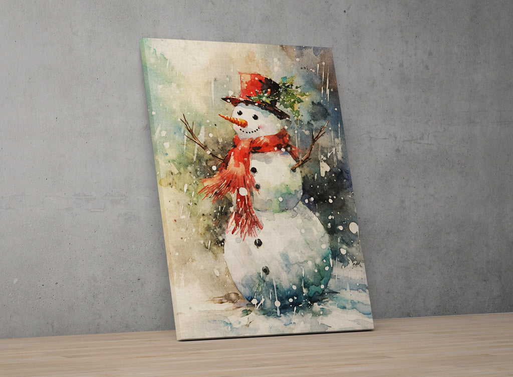 Watercolor Frosty the Snowman - Winter Wonderland Wall Art, Print on Canvas, Artist Paper, Watercolor Paper, Available in Extra Large Sizes