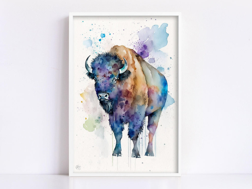Wildlife Grace: Bison Watercolor Painting, Giclee Print on Canvas, Artist Paper, Watercolor Paper, Available in Extra Large Sizes