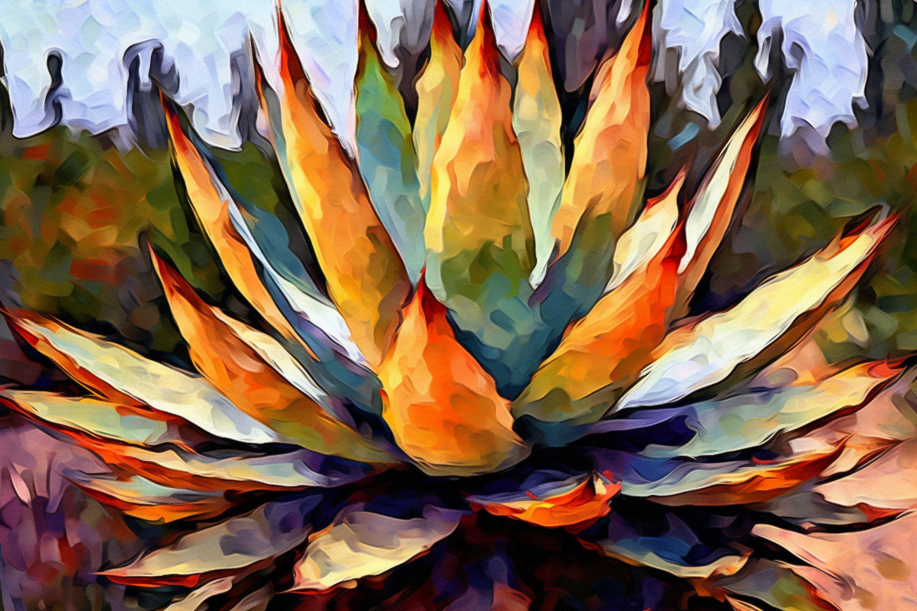 Desert Cactus Canvas Print – Southwest Wall Art Featuring Agave Plant Painting