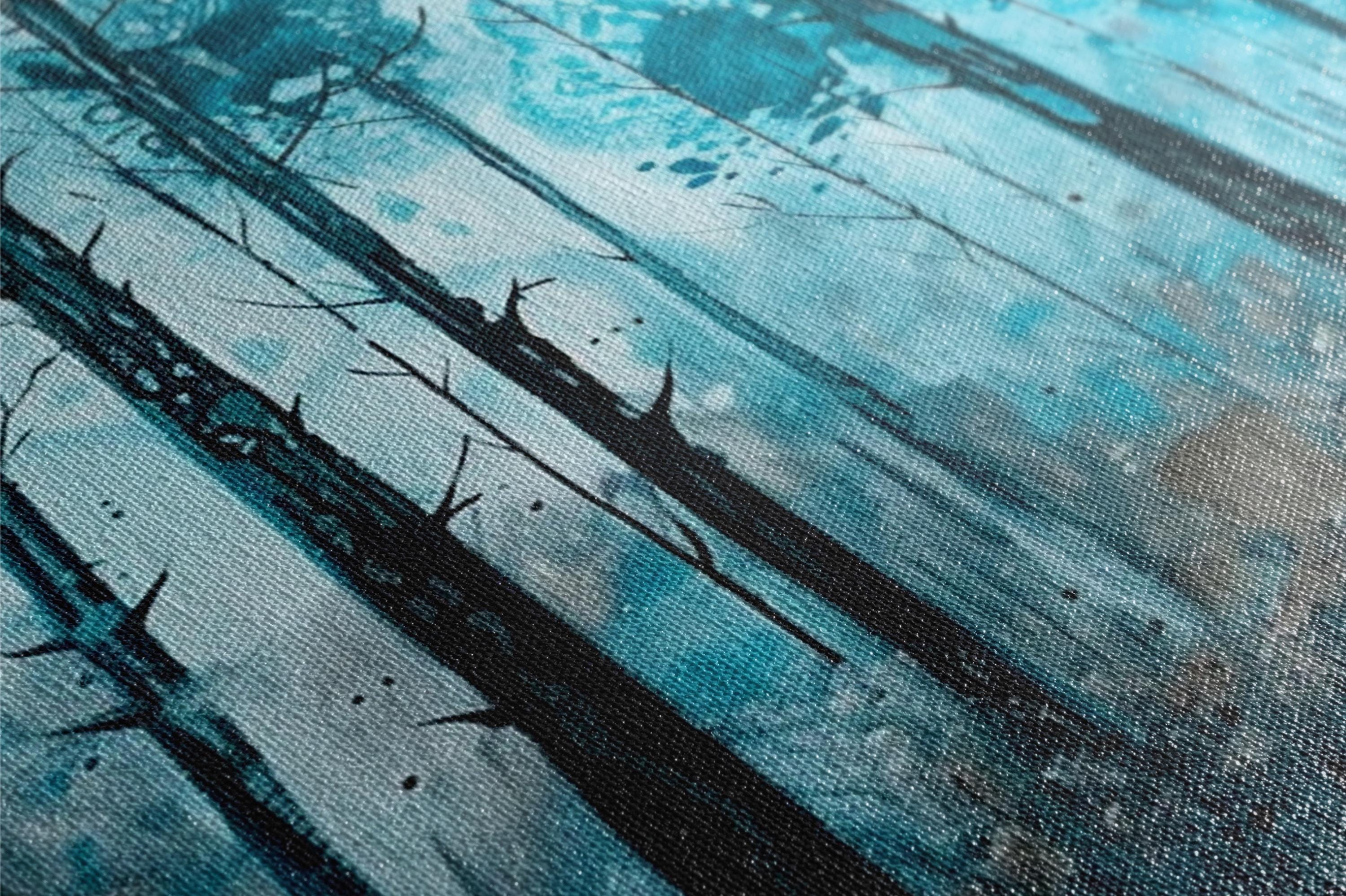 a painting of some trees in the snow