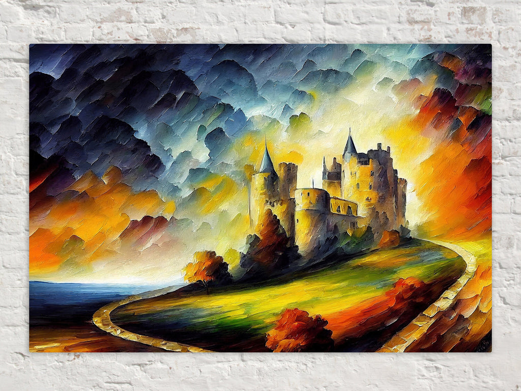 Castle Canvas Wall Art – Fantasy Oil Painting with Vibrant Colorful Decor