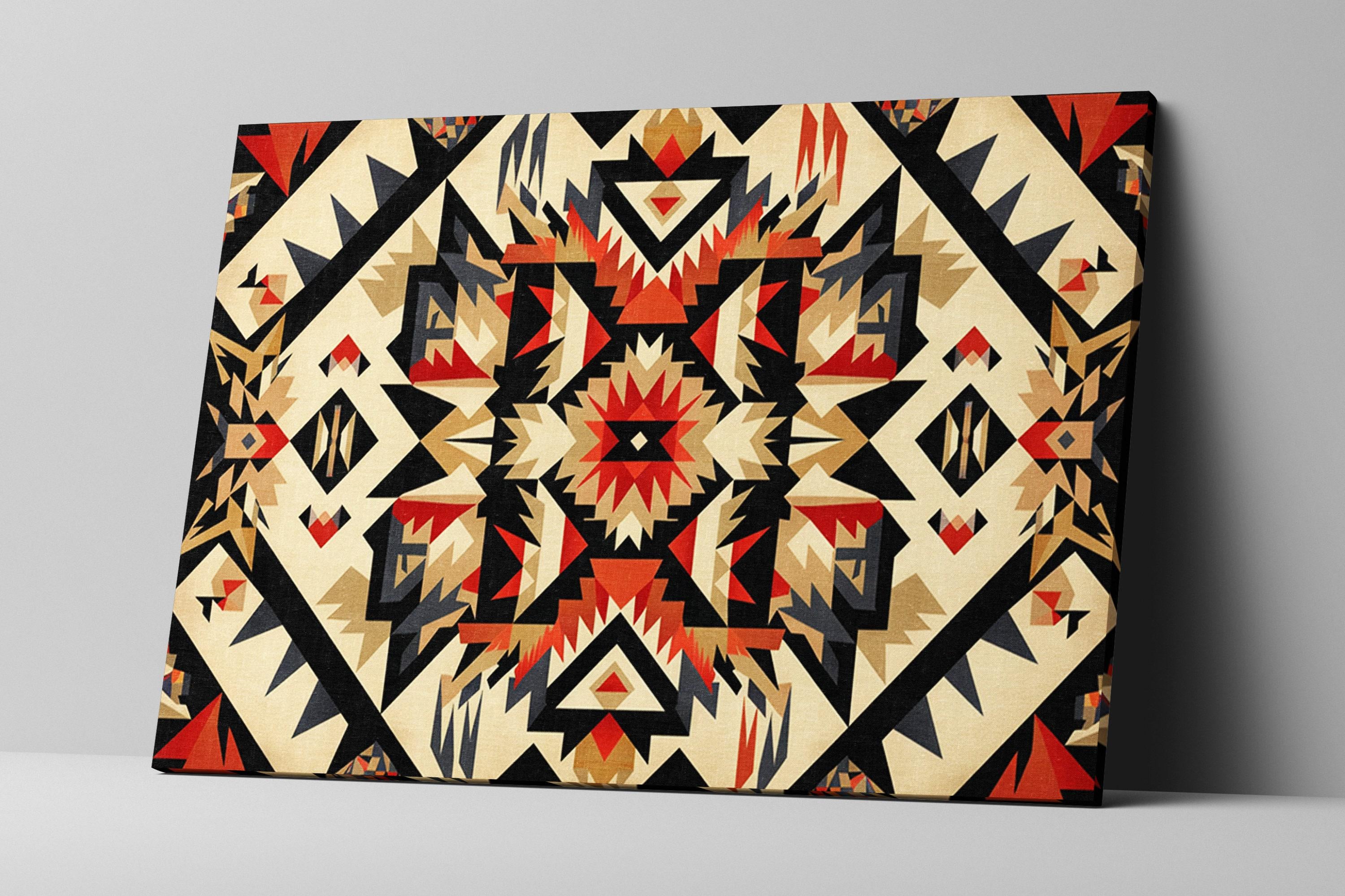 Native American Wall Art – Extra Large Tribal Pattern Decor on Gallery Wrapped Canvas