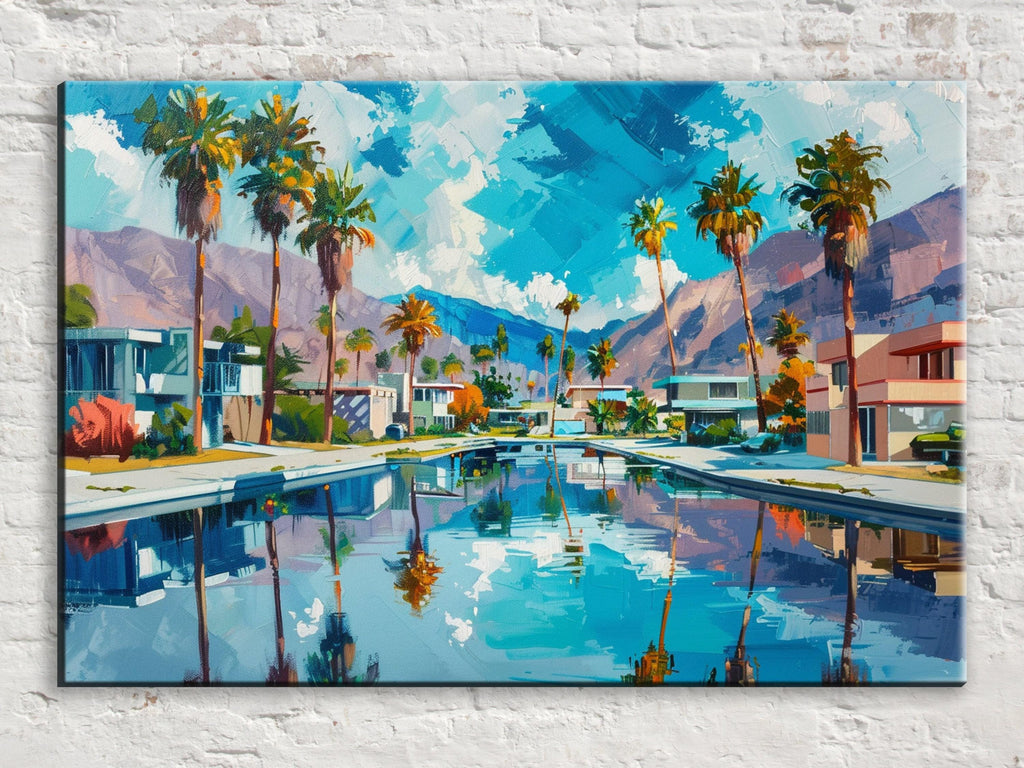 Palm Springs Pool Scene - Large Canvas Art | Gallery Wrapped Canvas Ready to Hang