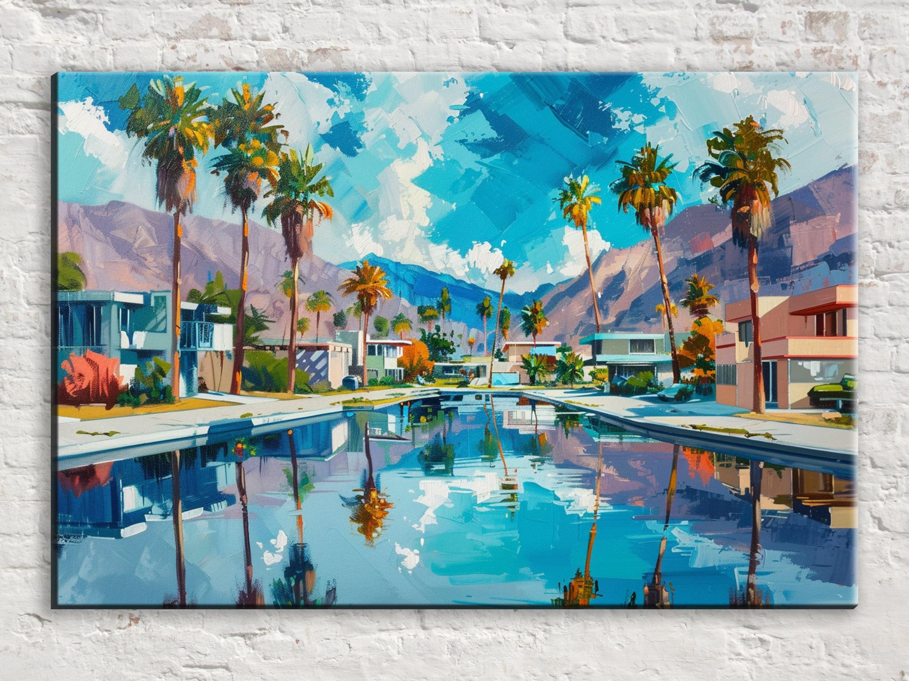 Palm Springs Pool Scene - Large Canvas Art | Gallery Wrapped Canvas Ready to Hang