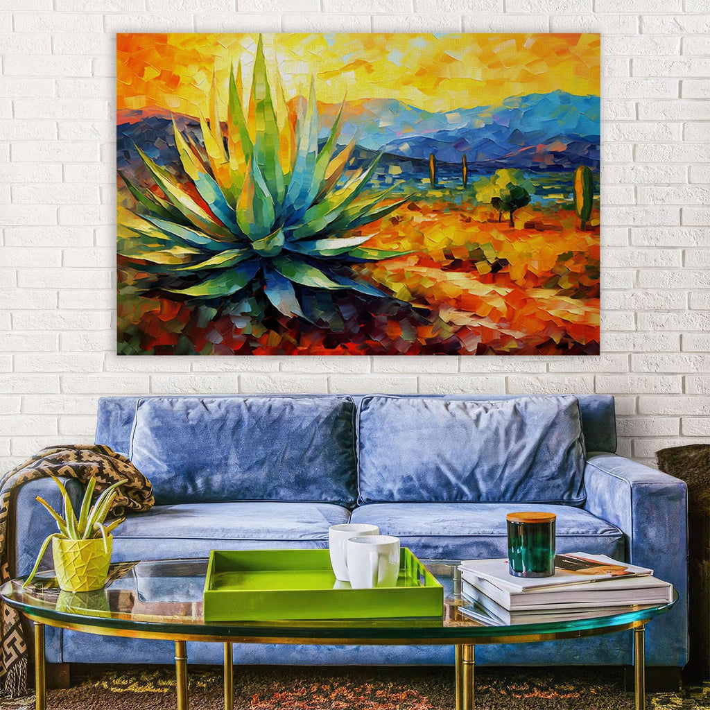Desert Agave Print - Colorful Southwestern Landscape on Gallery Wrapped Canvas, Extra Large