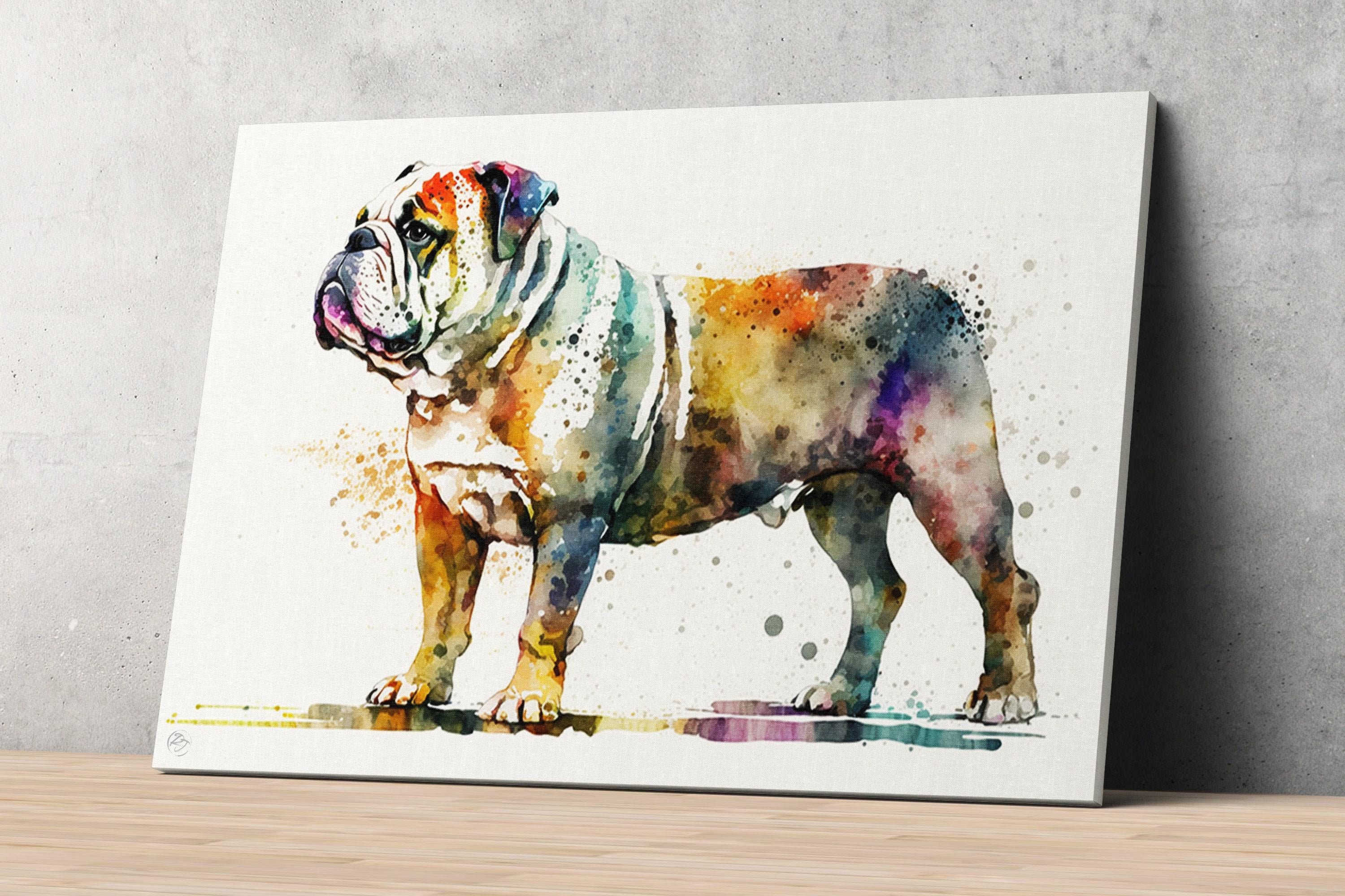 Bulldog Lover's Delight: Watercolor Bulldog Wall Art, Giclee Print on Canvas, Artist Paper, Watercolor Paper, Available in Extra Large Sizes