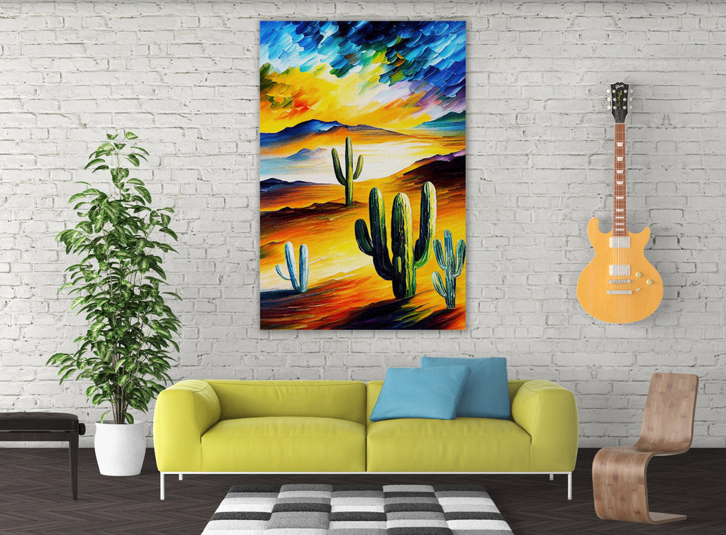 Desert Cactus Canvas – Southwest Art Print | Serene Landscape & Gallery Ready
