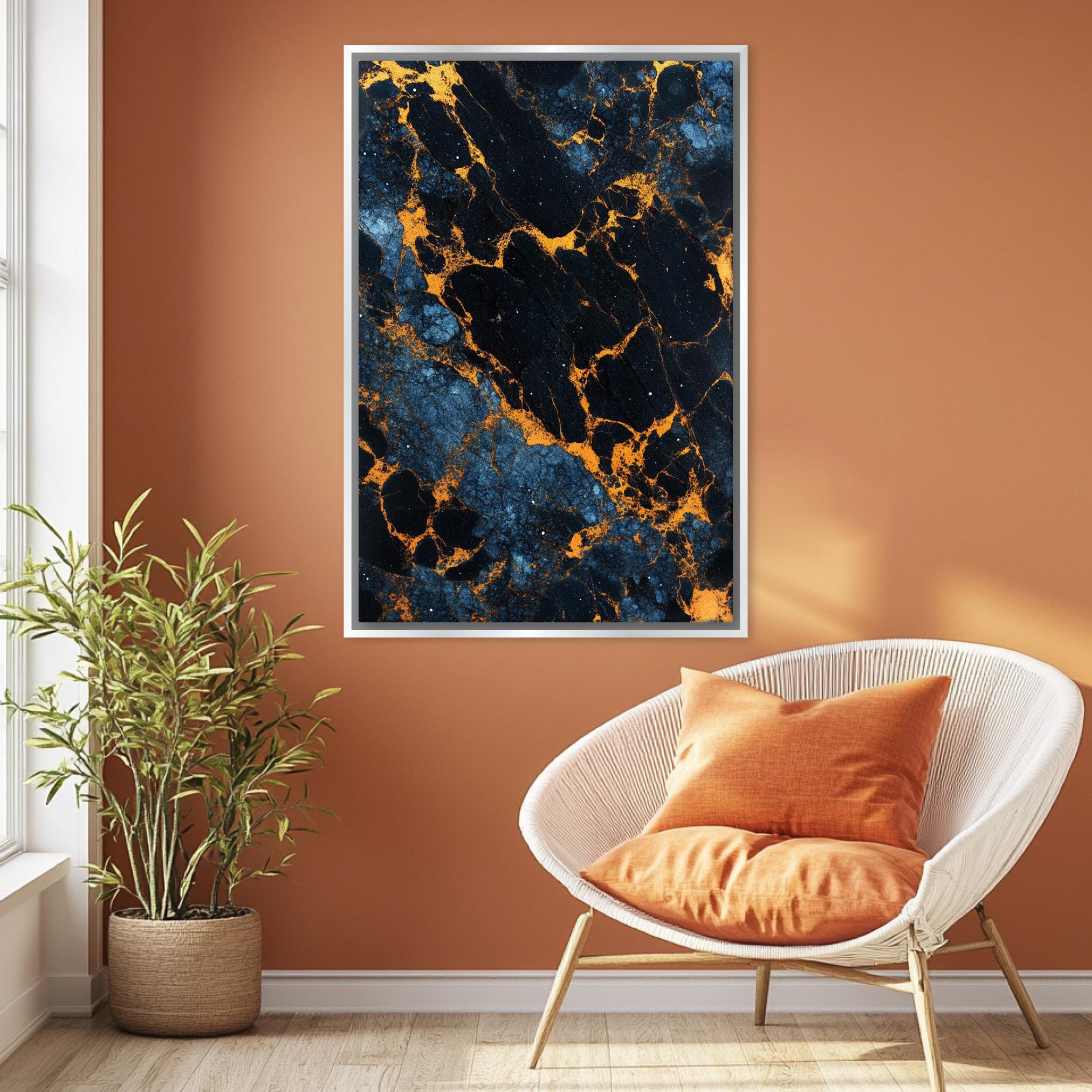 a room with a chair and a painting on the wall