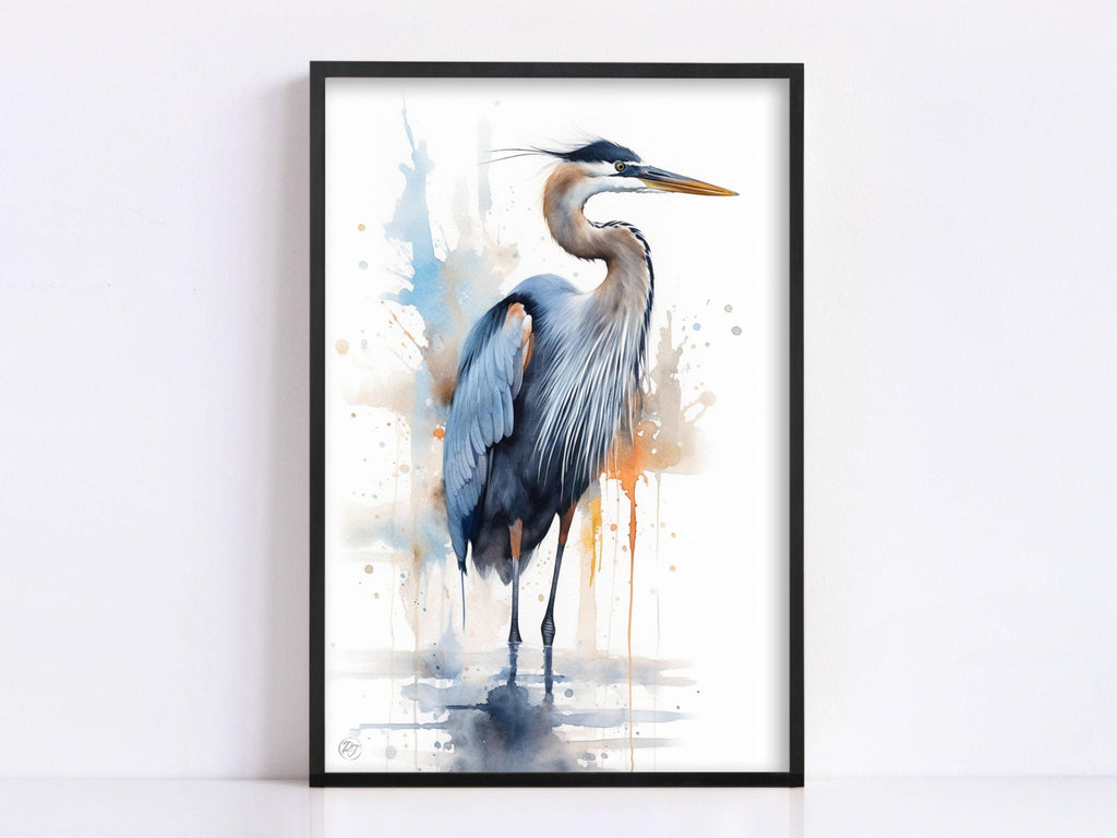 Blue Majesty: Blue Heron Watercolor Wall Art, Giclee Print on Canvas, Artist Paper, Watercolor Paper, Available in Extra Large Sizes