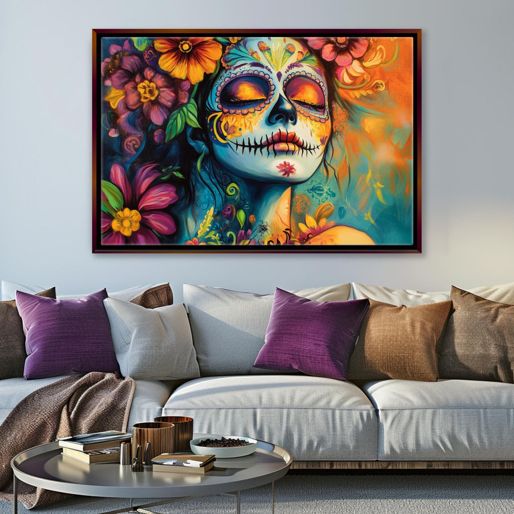 Day of the Dead Canvas – Extra Large Wall Art | Framed Canvas Print, Vibrant Mexican Decor