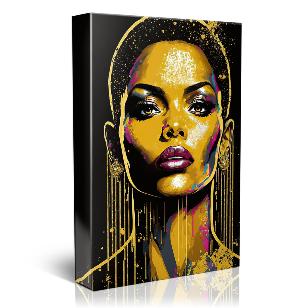 Black Woman Art – African Gold Canvas Print | Vibrant Wall Art, Gallery Ready