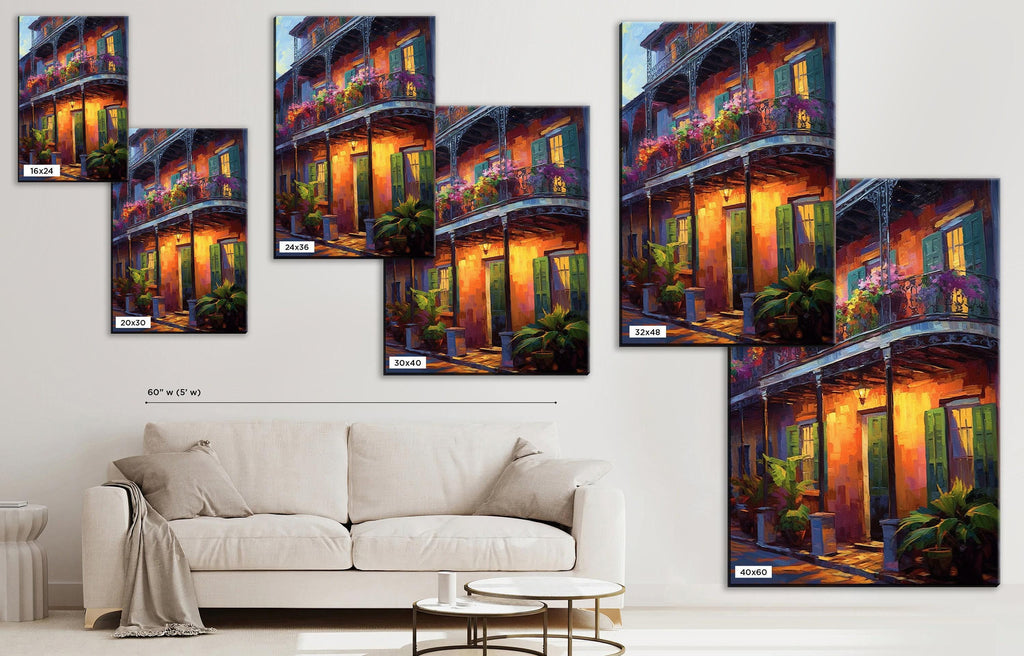 New Orleans Canvas Art – Large Framed French Quarter Painting With Wood Frame