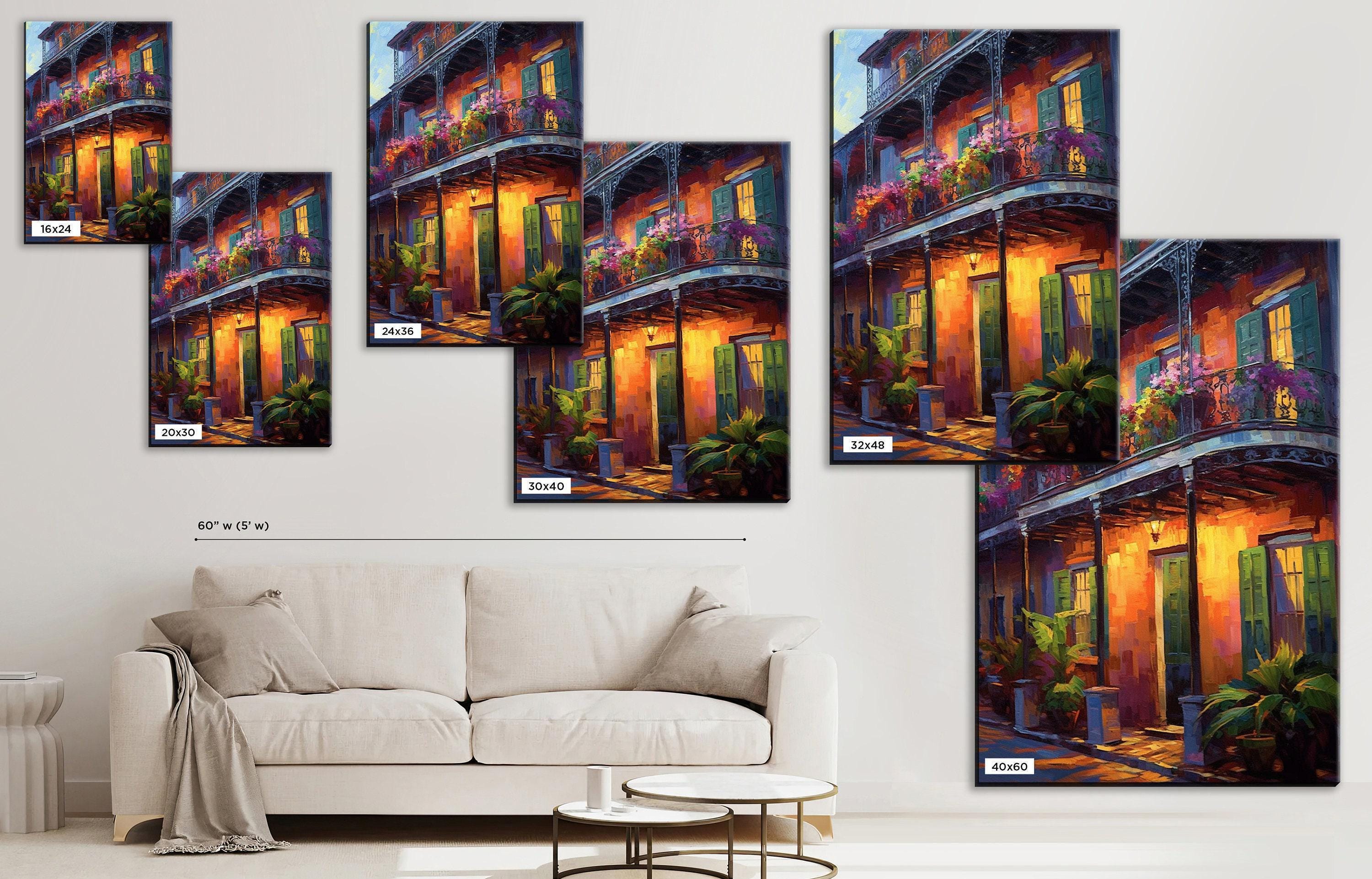 New Orleans Canvas Art – Large Framed French Quarter Painting With Wood Frame