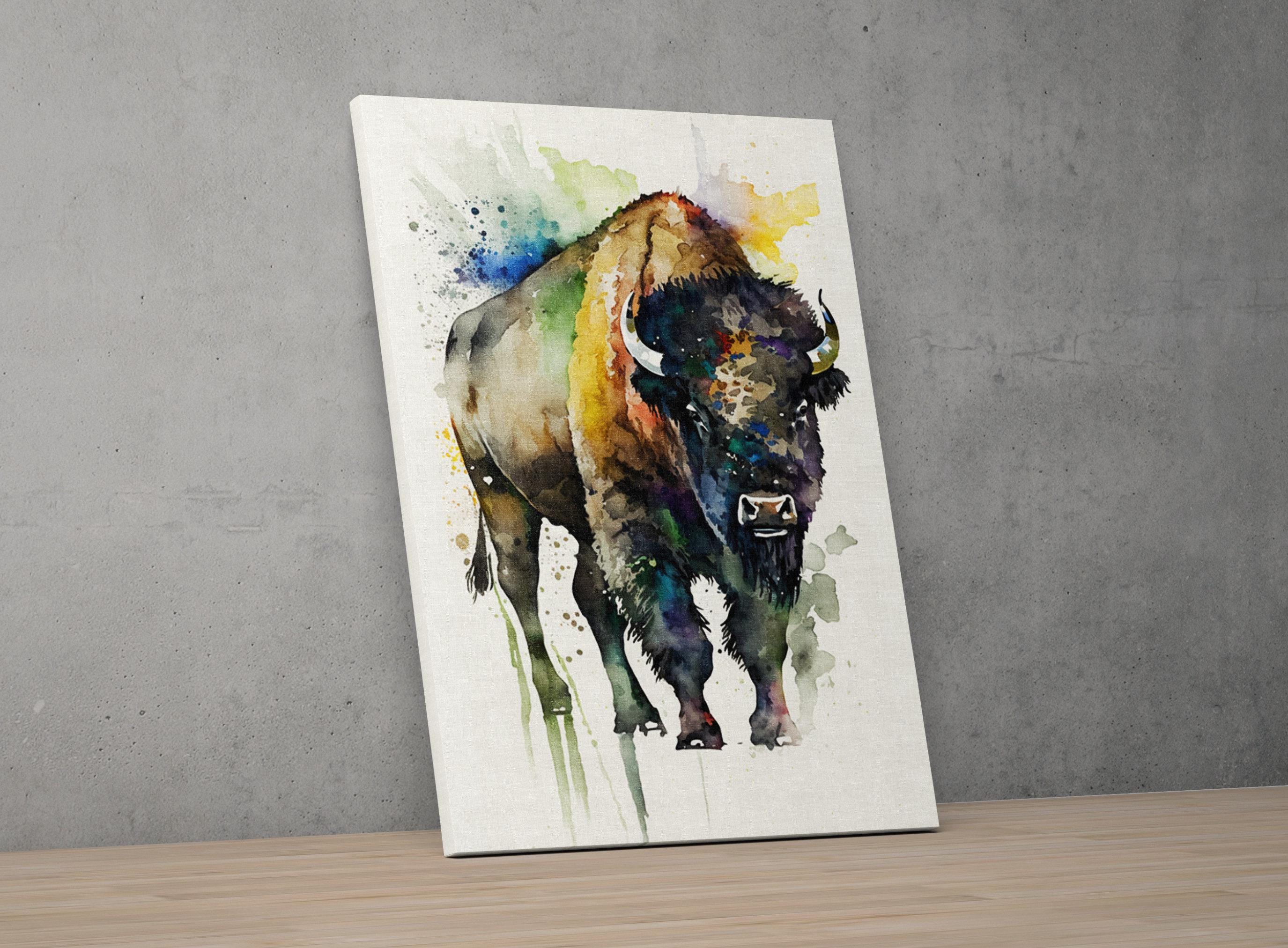 Nature's Strength: Bison Watercolor Wall Art Print, Giclee Print on Canvas, Artist Paper, Watercolor Paper, Available in Extra Large Sizes