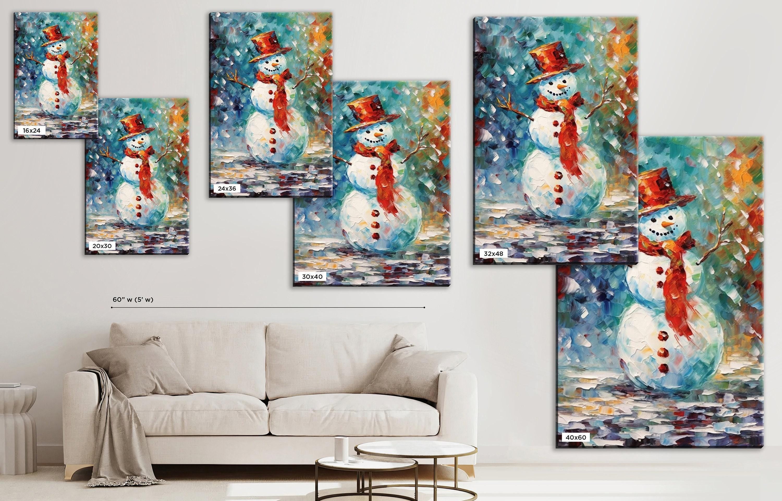 Frosty Snowman Wall Art - Xmas Canvas Print | Festive Winter Artwork on Gallery Wrapped Canvas
