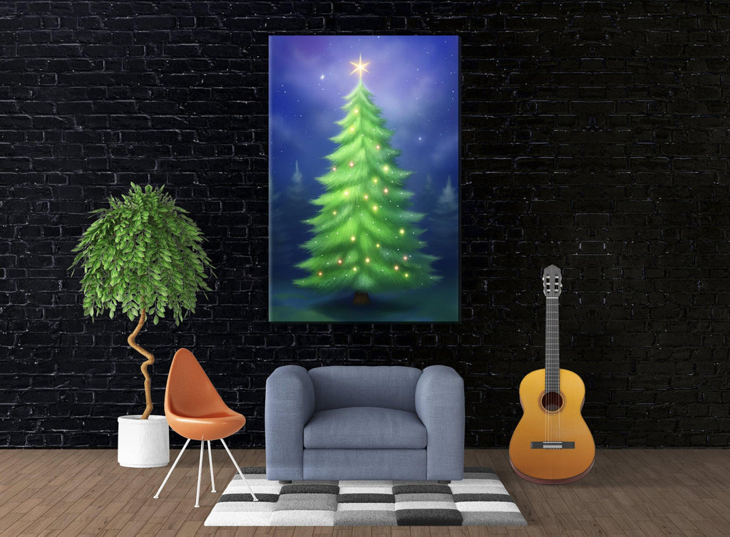 Christmas Canvas Art - Digital Holiday Tree Giclee Print Canvas, Ready to Hang, Large