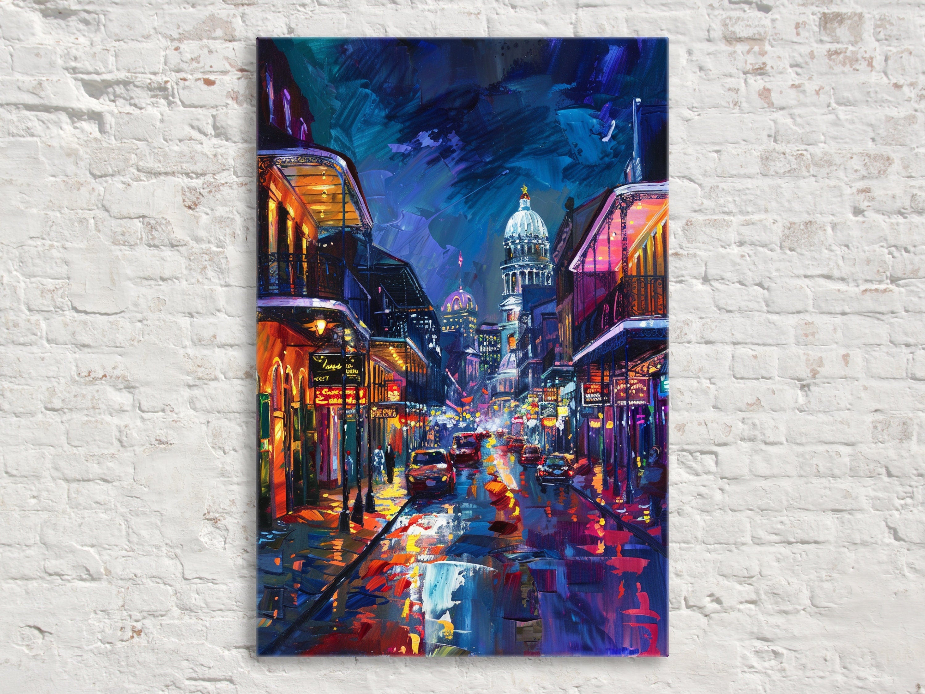 New Orleans Canvas Art – Bourbon Street Painting on Large Gallery Wrapped Canvas