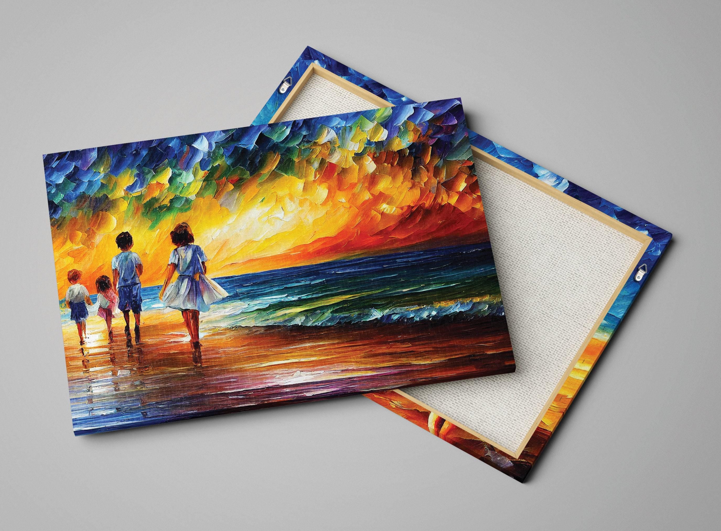 Beach Canvas Print – Vibrant Oil Painting of Children Playing | Gallery Ready Art