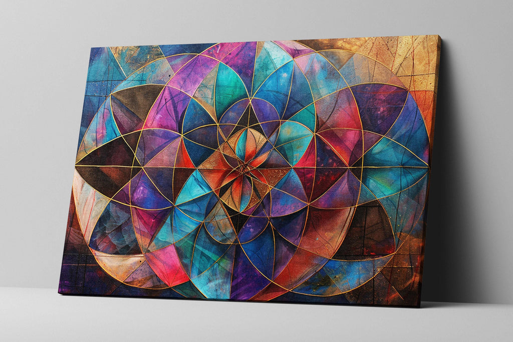 Sacred Geometry Art – Extra Large Canvas Wall Decor with Flower Pattern Design