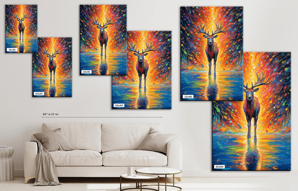 Colorful Reindeer Painting - Large Giclee Canvas Print | Holiday Wall Art