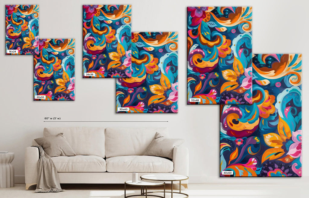 Boho Flower Painting - Colorful Wall Art on Extra Large Gallery Wrapped Canvas